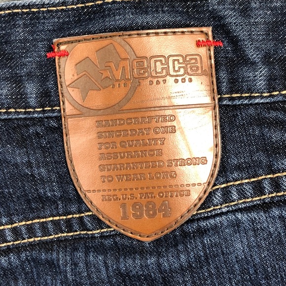 Mecca Baggy Jeans Mens 40x34 Dark Indigo Blue Embroidered Star Logo Streetwear - Picture 8 of 9